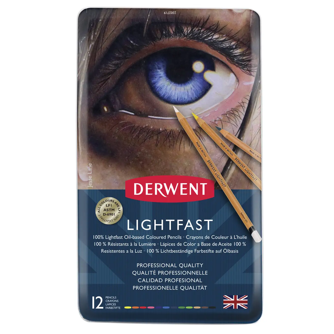 Kredki artystyczne Lightfast Derwent - zestaw 12 kolorów w metalowej kasecie 5028252525824