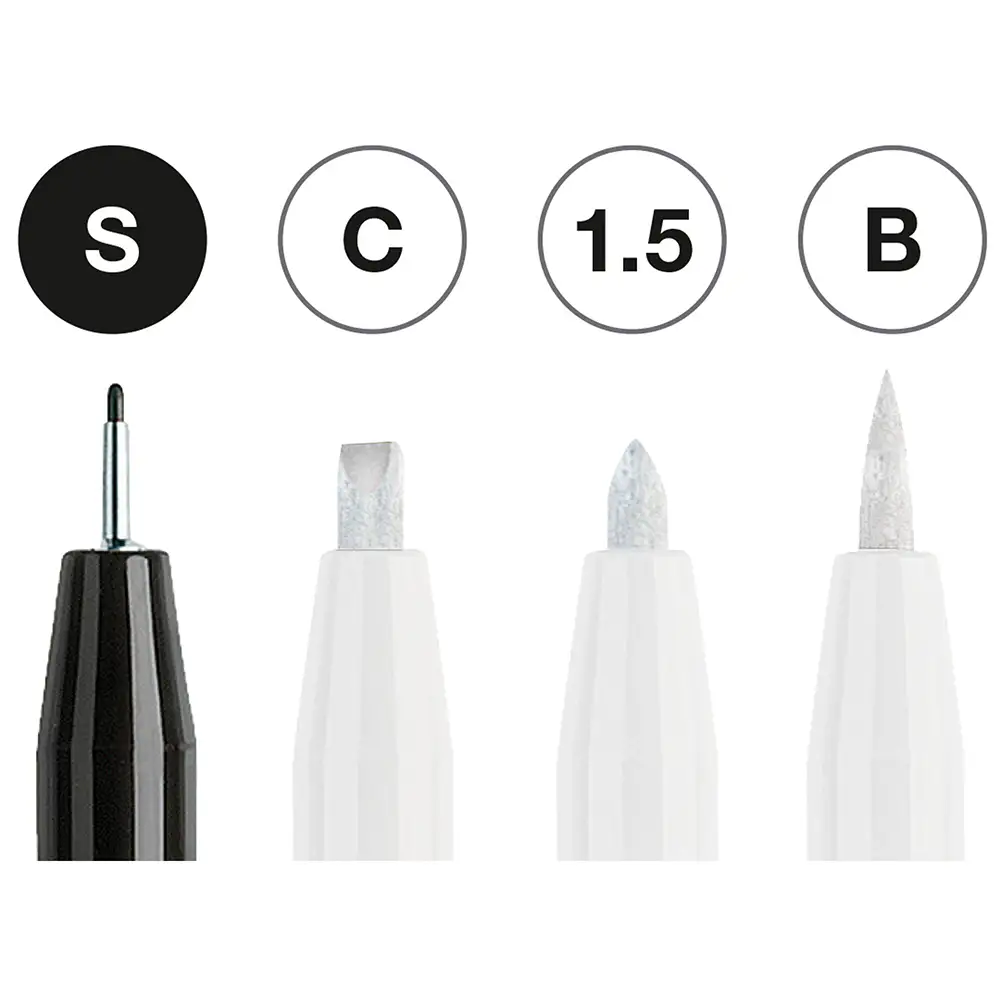 Zestaw pisaków Pitt Artist Black & White Faber-Castell - 4 sztuki - zawartość