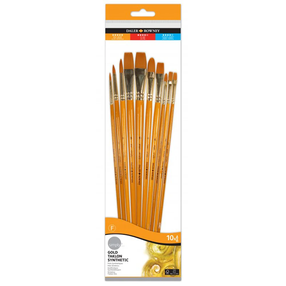 Zestaw pędzli syntetycznych Gold Taklon Daler-Rowney - 10 sztuk 5011386081236